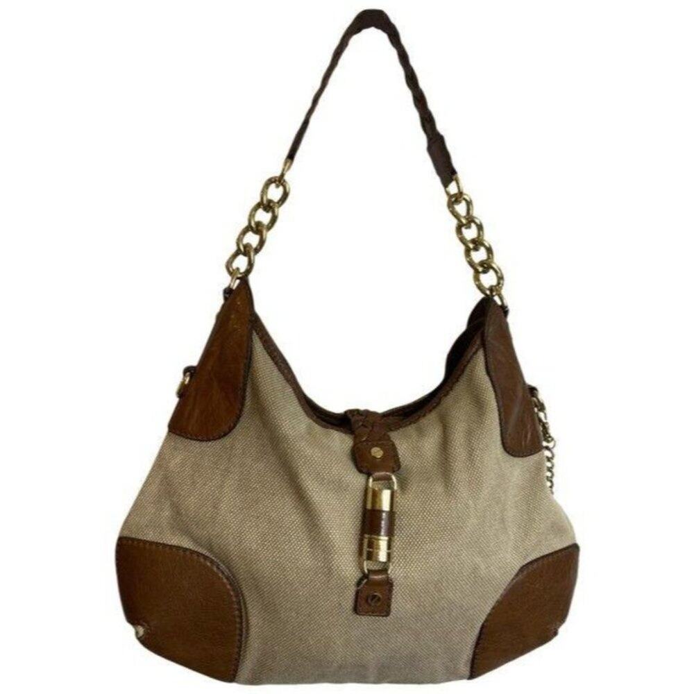 michael kors handbag tan brown fabric hobo bag - Picture 1 of 12